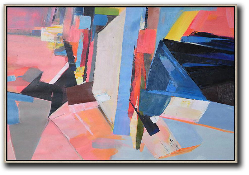 Extra Large 72" Acrylic Painting,Horizontal Palette Knife Contemporary Art,Original Abstract Oil Paintings,Pink,Grey,Blue.etc